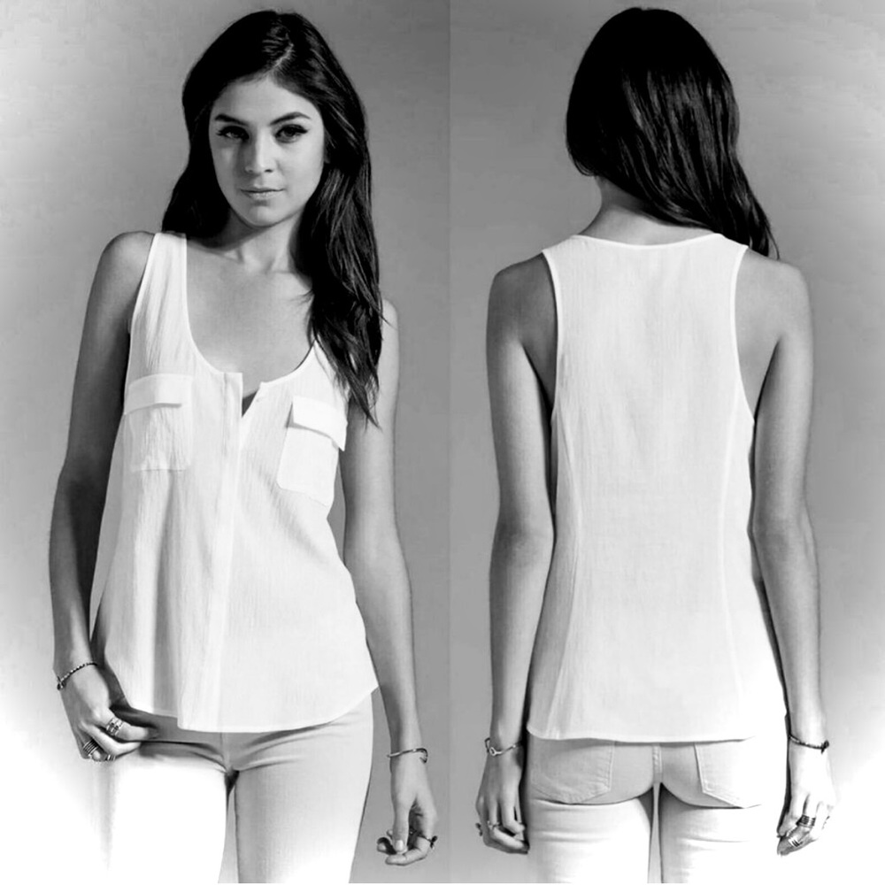 JOIE | L | Balsa Cotton Scoop Placket Pockets Sheer Gauze Blouse Tank Top